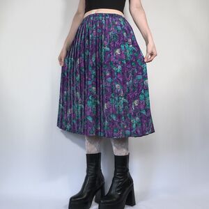 Vintage Pleated Floral Print Midi Skirt
